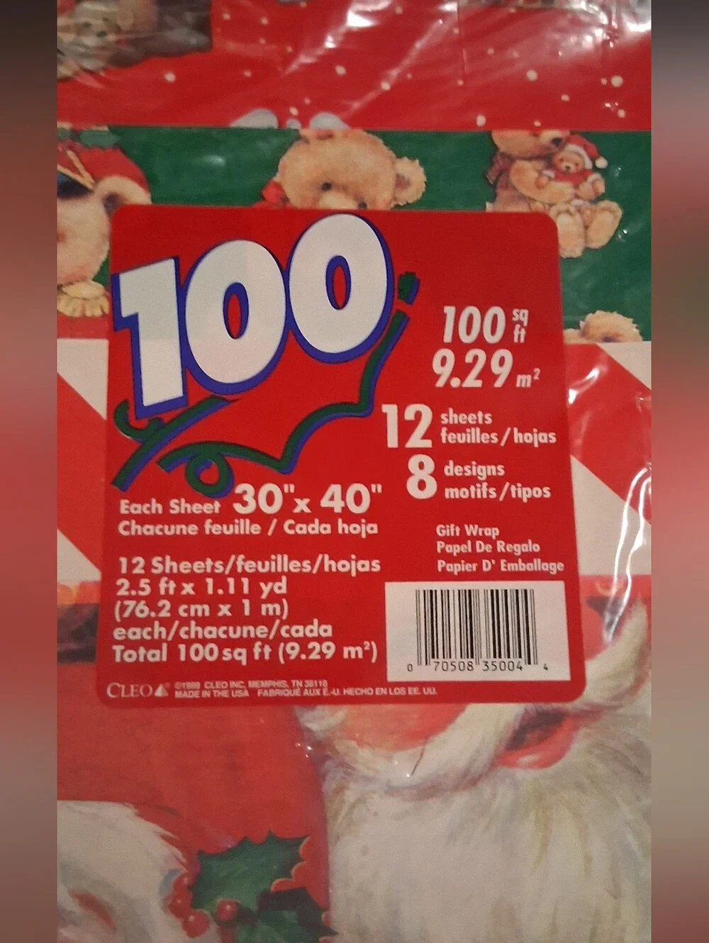 cleo Vintage 90s Santa Tissue Paper Wrap - Red & Green